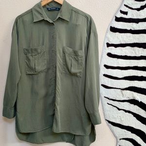 ZARA High Low Button up blouse with slit open back